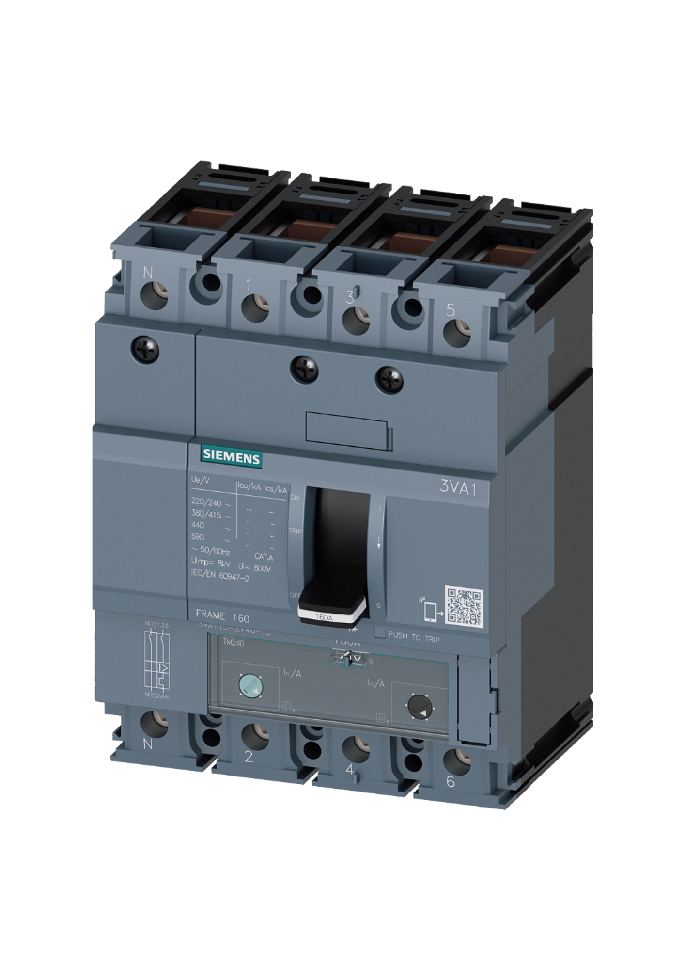3VA1110-4EF46-0AA0 SIEMENS TMŞ 36KA 4 KUTUP, TM240, IN=100 A IR=70 A...100 A Iİ=5...10 X IN