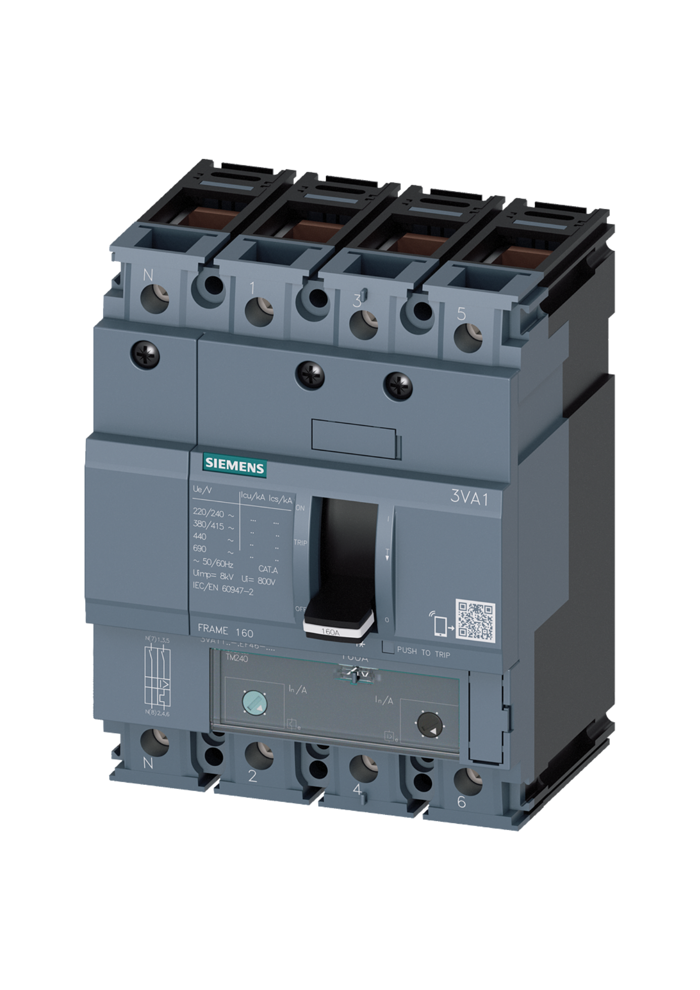 3VA1112-4EF46-0AA0 SIEMENS TMŞ 36KA 4 KUTUP, TM240, IN=125 A IR=88 A...125 A Iİ=5...10 X IN