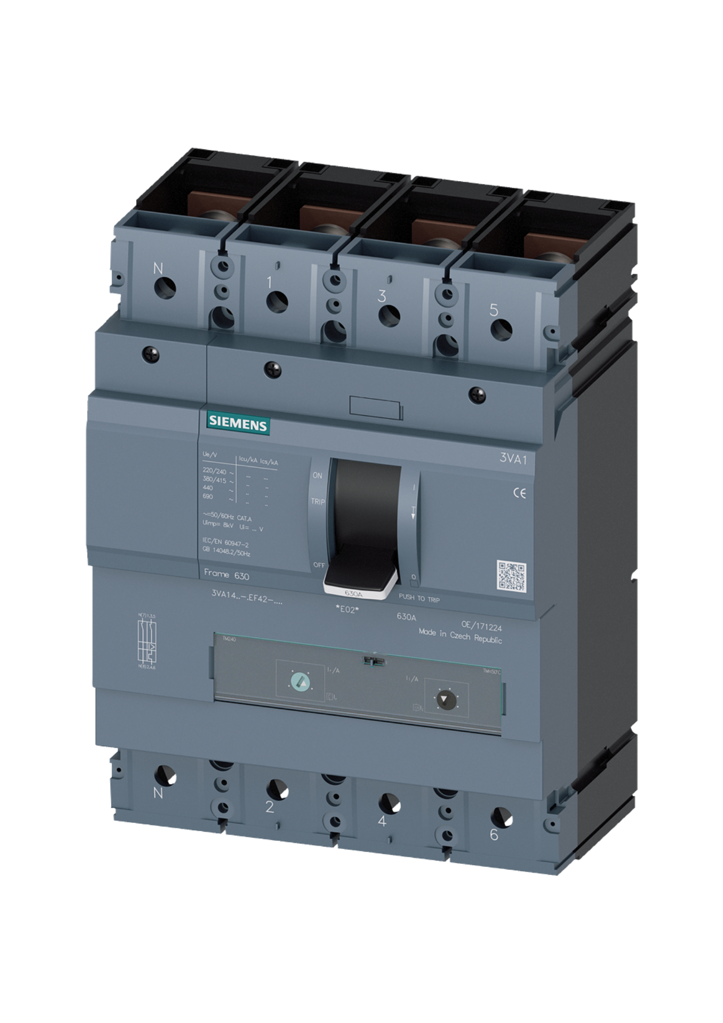 3VA1450-4EF42-0AA0 SIEMENS TMŞ 36KA 4 KUTUP, TM240, IN=500 A IR=350 A...500 A Iİ=5...10 X IN